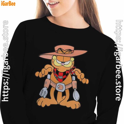 garfield cowboy with spoon and fork black women sweatshirts