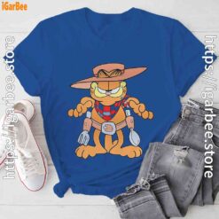 garfield cowboy with spoon and fork blue tee shirt