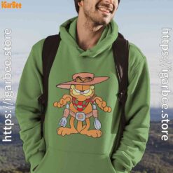 garfield cowboy with spoon and fork green men hoodie