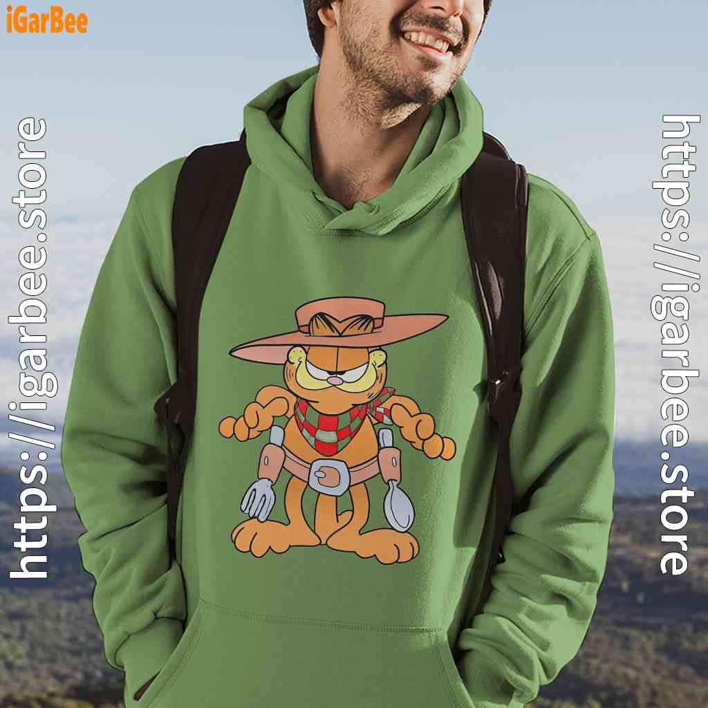 garfield cowboy with spoon and fork green men hoodie garfield cowboy with spoon and fork green men hoodie