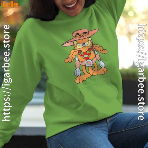 garfield cowboy with spoon and fork green women hoodie