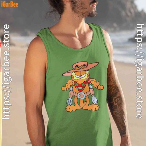 garfield cowboy with spoon and fork men tank top green
