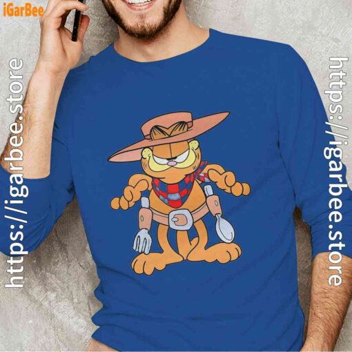 garfield cowboy with spoon and fork men with blue long sleeve