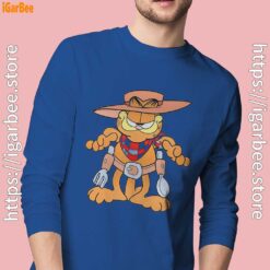 garfield cowboy with spoon and fork men's blue long sleeve