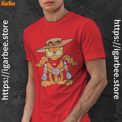 garfield cowboy with spoon and fork red men shirt