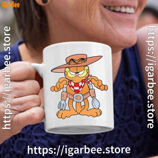 garfield cowboy with spoon and fork white coffee mug 11oz
