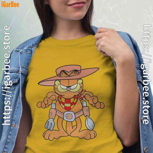 garfield cowboy with spoon and fork women yellow shirt