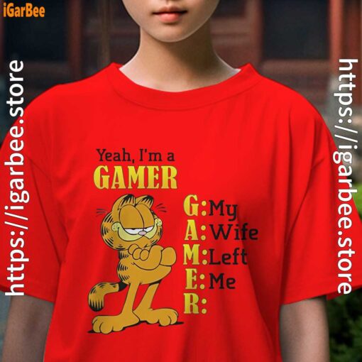garfield gamer kids girl red t shirt female