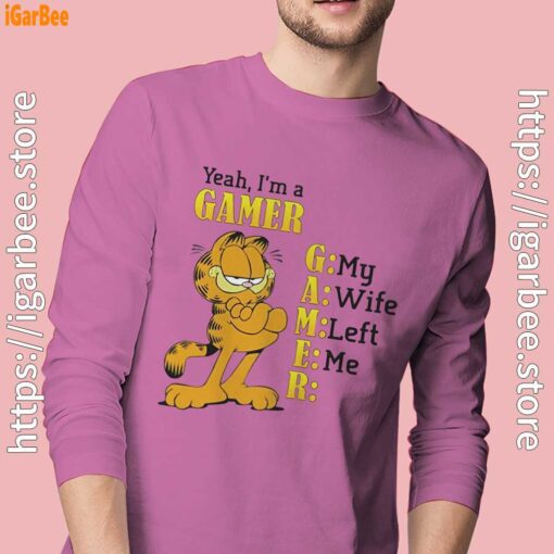 garfield gamer pink long sleeve men
