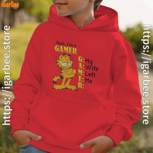 garfield gamer red hoodie kids