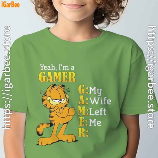 garfield gamer tee green for youth boy