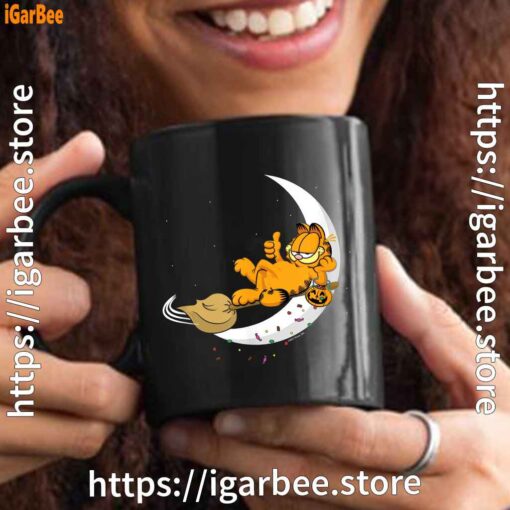 garfield halloween crescent moon broom riding black mug 15oz