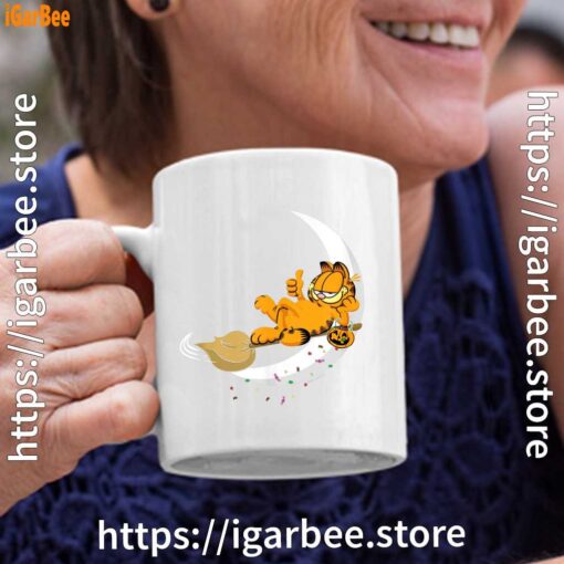 garfield halloween crescent moon broom riding white coffee mug 11oz