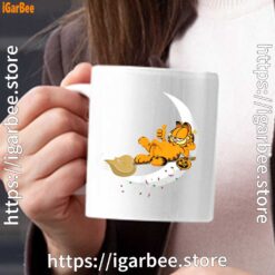 garfield halloween crescent moon broom riding white mug 15oz