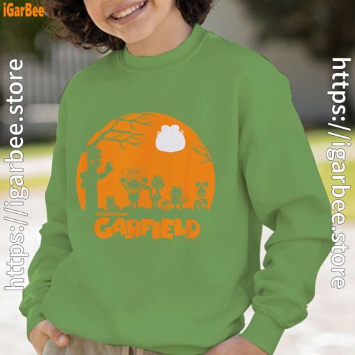 garfield halloween group shot nighttime spooky silhouette green sweatshirt kids boy
