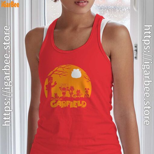 garfield halloween group shot nighttime spooky silhouette tank top red with women
