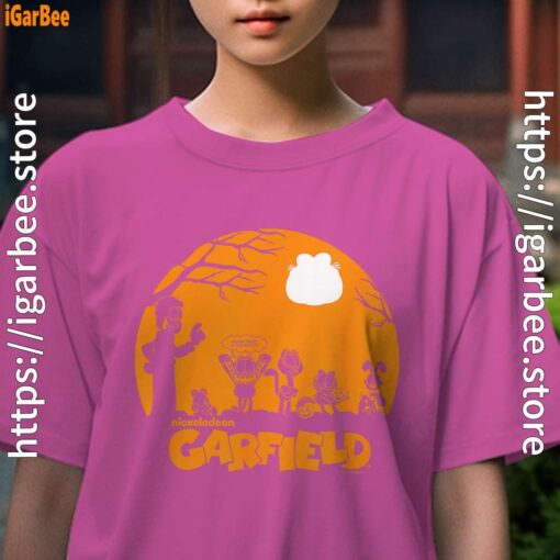 garfield halloween group shot nighttime spooky silhouette youth girl pink t shirt