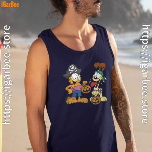 garfield halloween odie pirates men navy tank top