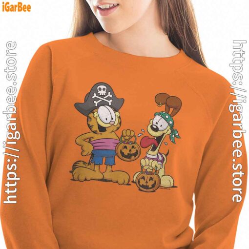 garfield halloween odie pirates orange sweatshirts for women