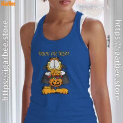 garfield halloween trick or treat pumpkin blue tank top with women