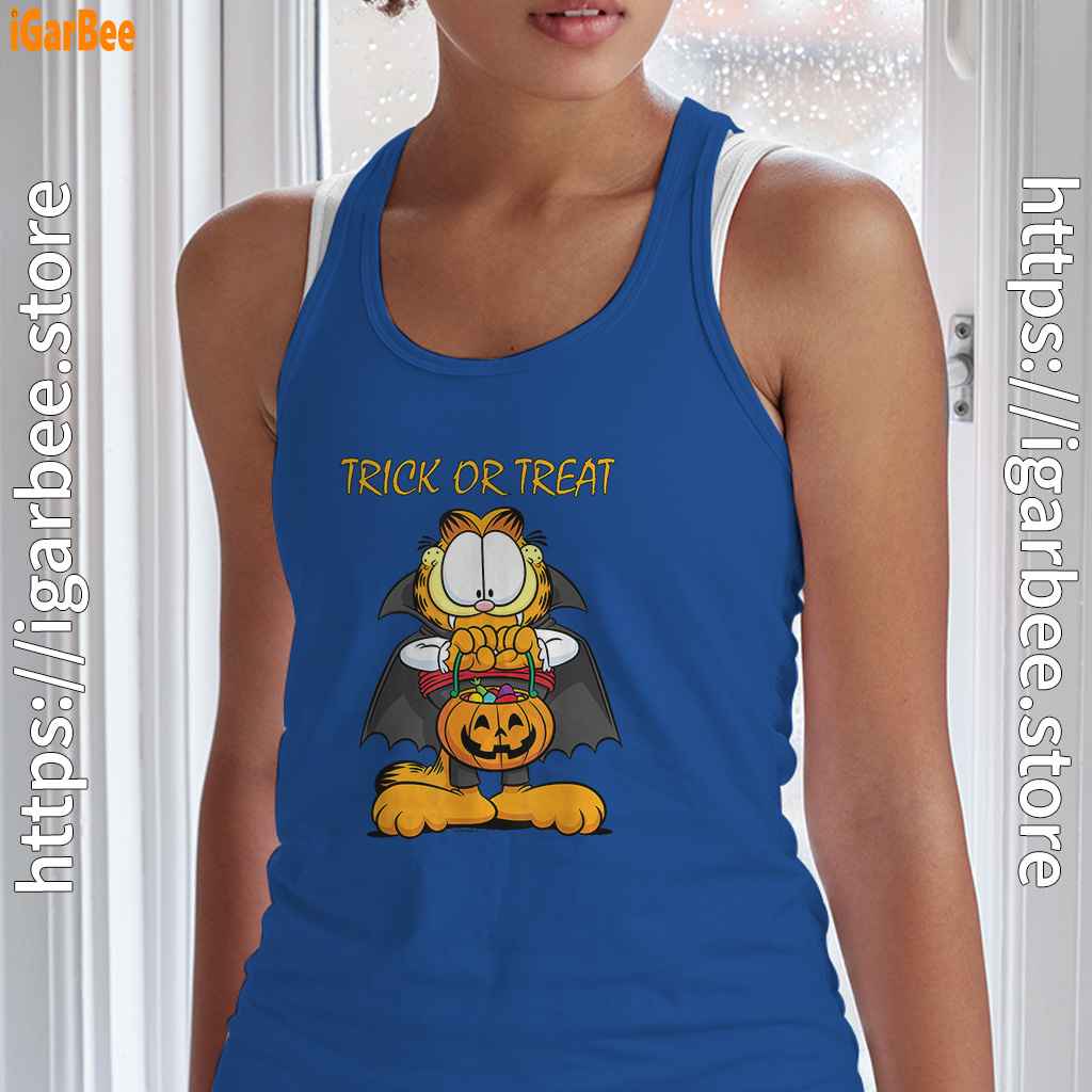 garfield halloween trick or treat pumpkin blue tank top with women garfield halloween trick or treat pumpkin blue tank top with women