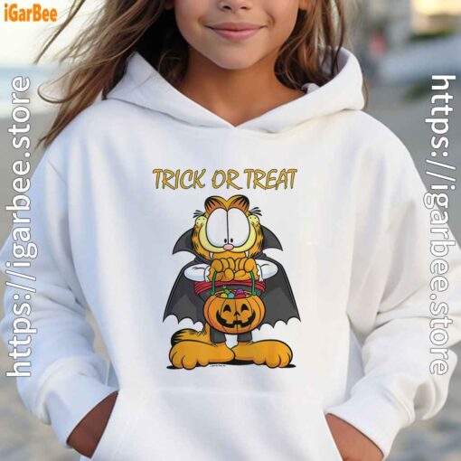 garfield halloween trick or treat pumpkin girl hoodie white
