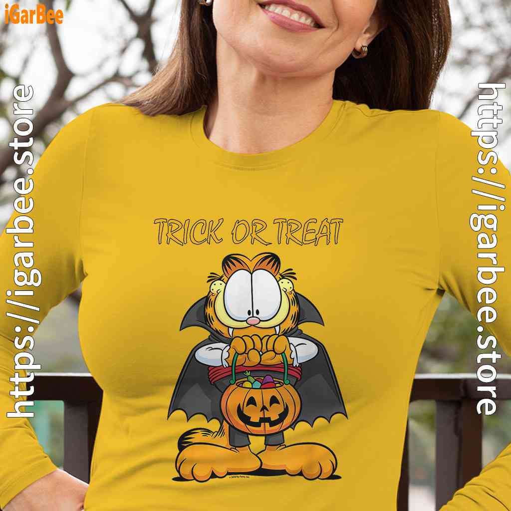 garfield halloween trick or treat pumpkin long sleeve yellow women garfield halloween trick or treat pumpkin long sleeve yellow women