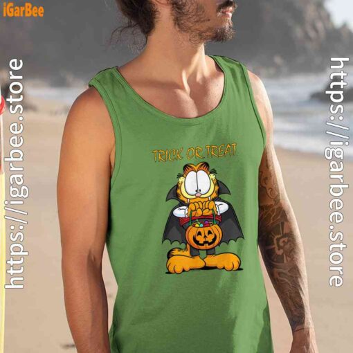 garfield halloween trick or treat pumpkin men tank top green