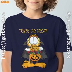 garfield halloween trick or treat pumpkin navy boy's t shirt