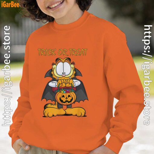 garfield halloween trick or treat pumpkin orange boy sweatshirts
