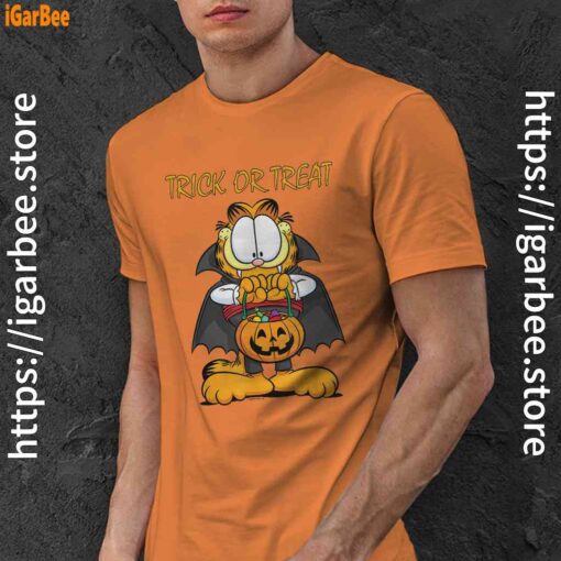 garfield halloween trick or treat pumpkin orange men shirt