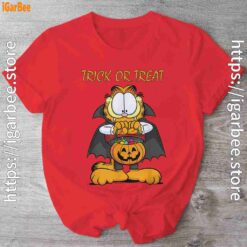 garfield halloween trick or treat pumpkin red shirt