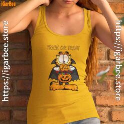 garfield halloween trick or treat pumpkin yellow tank top women