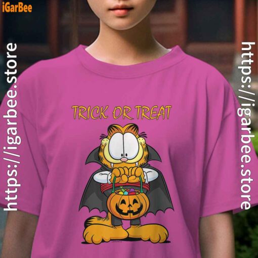 garfield halloween trick or treat pumpkin youth girl pink t shirt