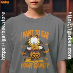 garfield halloween want to eat your candy kids girl gray tee