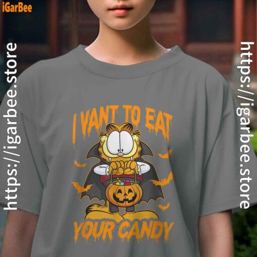 garfield halloween want to eat your candy kids girl gray tee