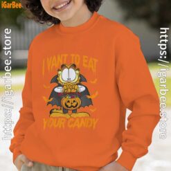 garfield halloween want to eat your candy orange boy sweatshirts