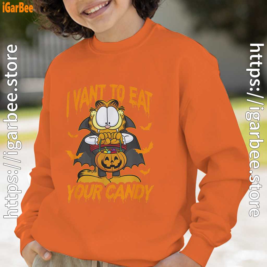 garfield halloween want to eat your candy orange boy sweatshirts garfield halloween want to eat your candy orange boy sweatshirts