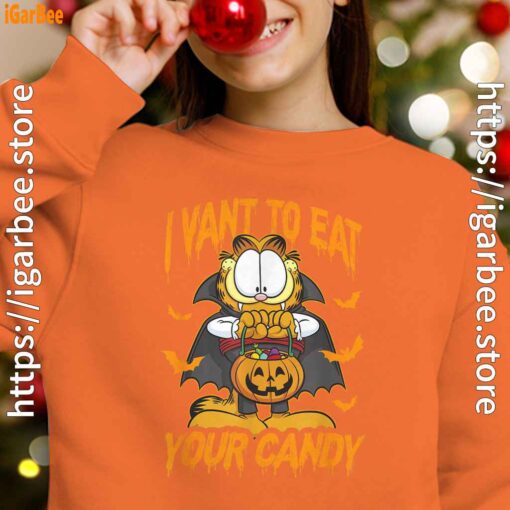 garfield halloween want to eat your candy orange sweatshirts for kid girl