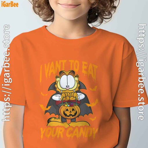 garfield halloween want to eat your candy orange tee kids boy