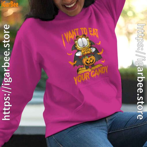 garfield halloween want to eat your candy pink women hoodie female