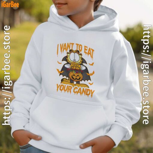 garfield halloween want to eat your candy white hoodie for boy kids