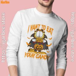 garfield halloween want to eat your candy white long sleeve with man