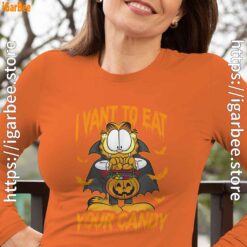 garfield halloween want to eat your candy women's long sleeve orange for female