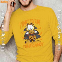 garfield halloween want to eat your candy yellow long sleeve man