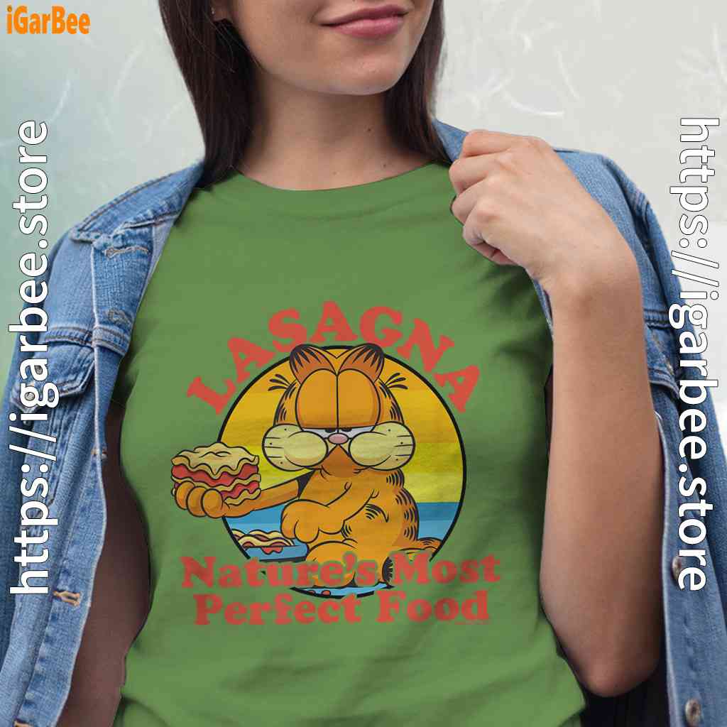 garfield lasagna natures most perfect food green t shirt for women garfield lasagna natures most perfect food green t shirt for women