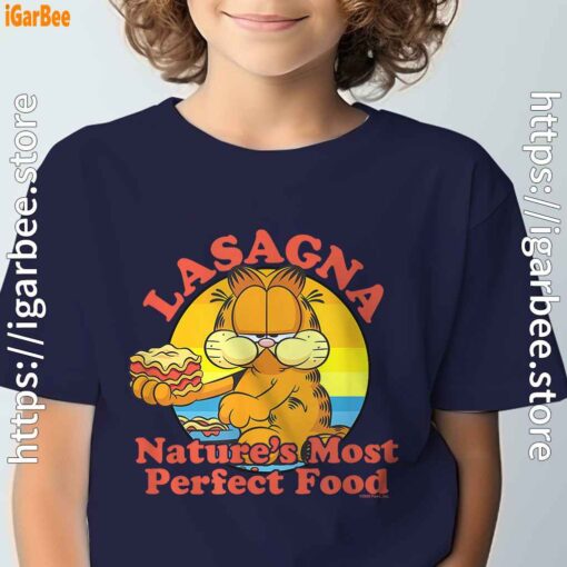 garfield lasagna natures most perfect food navy boy's t shirt