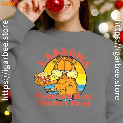 garfield lasagna natures most perfect food youth girl with gray sweatshirt