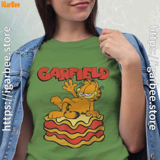 garfield lasagna slice pose green t shirt for women