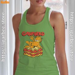 garfield lasagna slice pose green tank top women